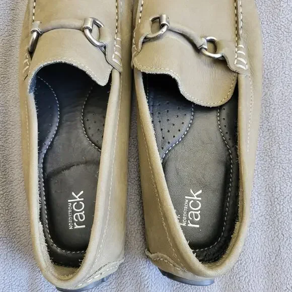 NORDSTROM RACK Shoes Loafers Mens 10M Beige Leather Buckle Slip On M23320 - Picture 3 of 12